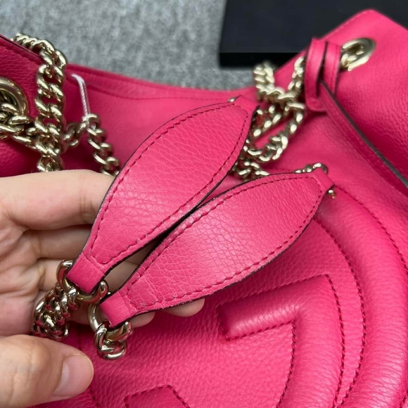 100% Authentic GUCCI Soho Chain Pink Leather Shoulder Bag - Picture 6 of 14